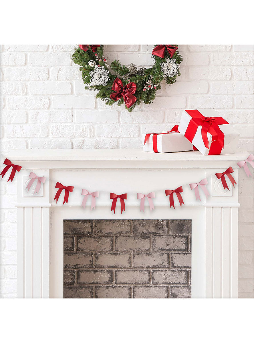 250cm Red and Pink Santa Baby Bow Garland - Lifestyle Image