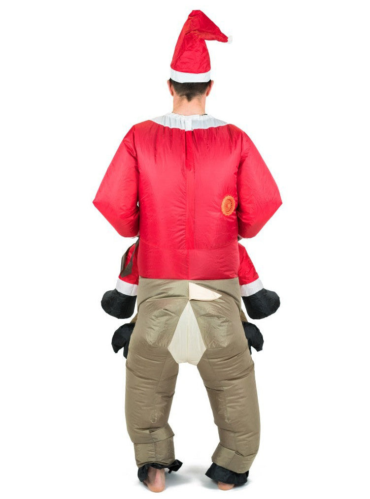 Santa Riding Reindeer Novelty Adults Inflatable Christmas Costume - Back Image