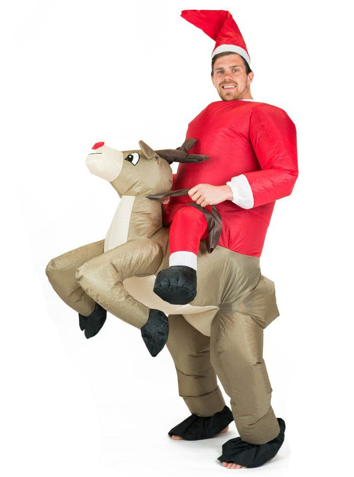 Santa Riding Reindeer Novelty Adults Inflatable Christmas Costume - Main Image