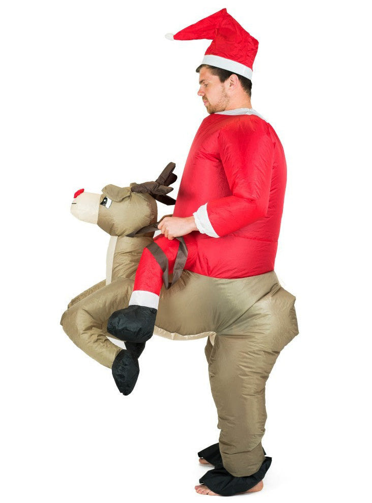 Santa Riding Reindeer Novelty Adults Inflatable Christmas Costume - Side Image