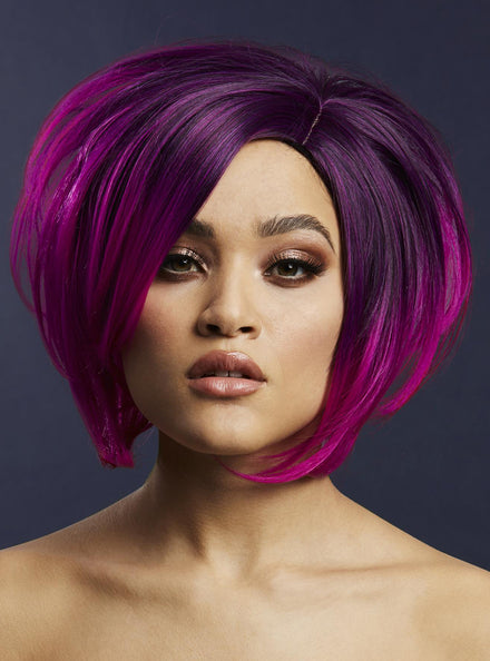 Womens Short Layered Purple Fashion Wig With Dark Roots - Main Image