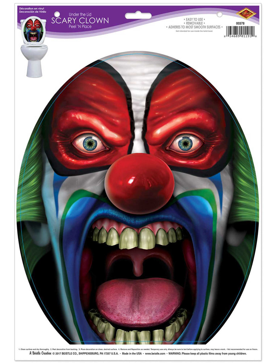 Scary Clown Halloween Toilet Lid Sticker - Main Image