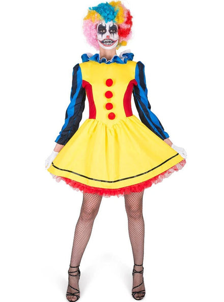 Yellow Scary Clown Womens Halloween Costume - Main Image