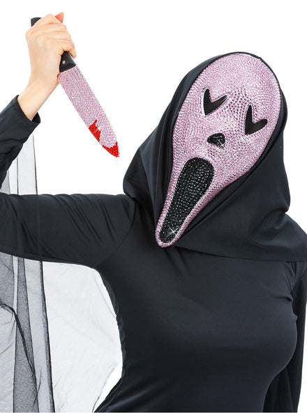 Pink Jeweled Womens Ghostface Mask And Knife Costume Accessory Set - Main Image