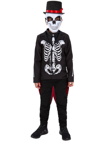 boys day of the dead halloween skeleton suit costume - Main image