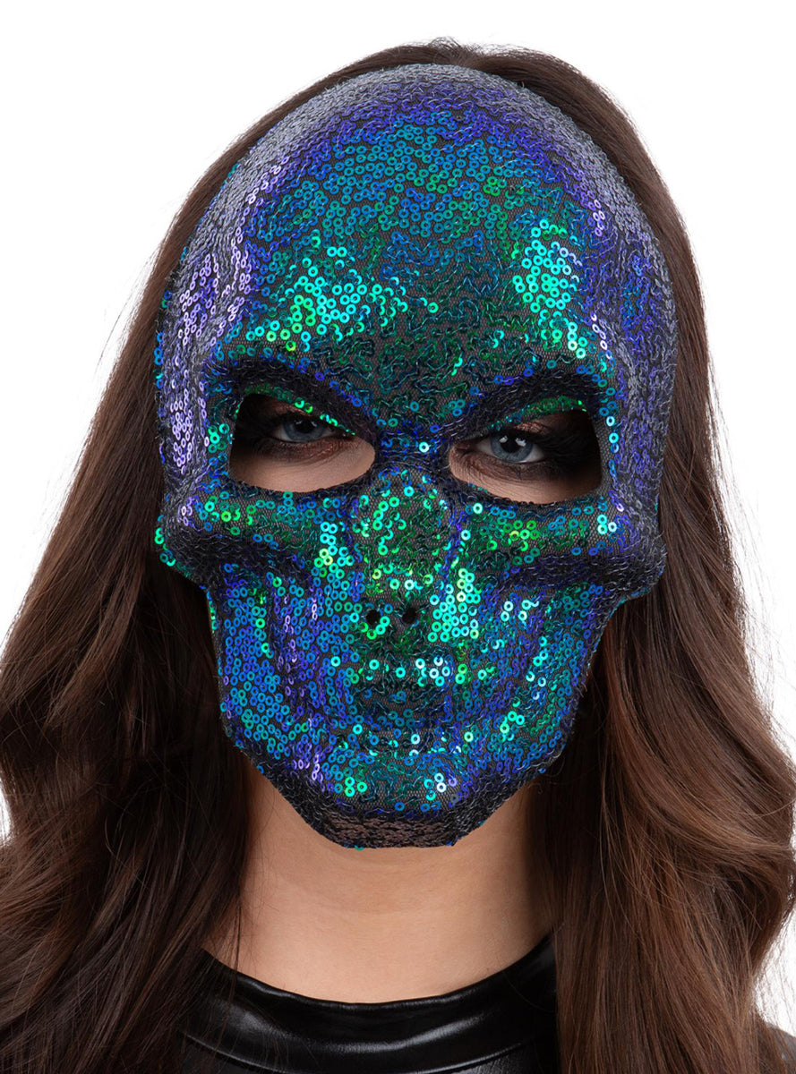 Sparkly Sequin Skeleton Costume Mask - Main Image