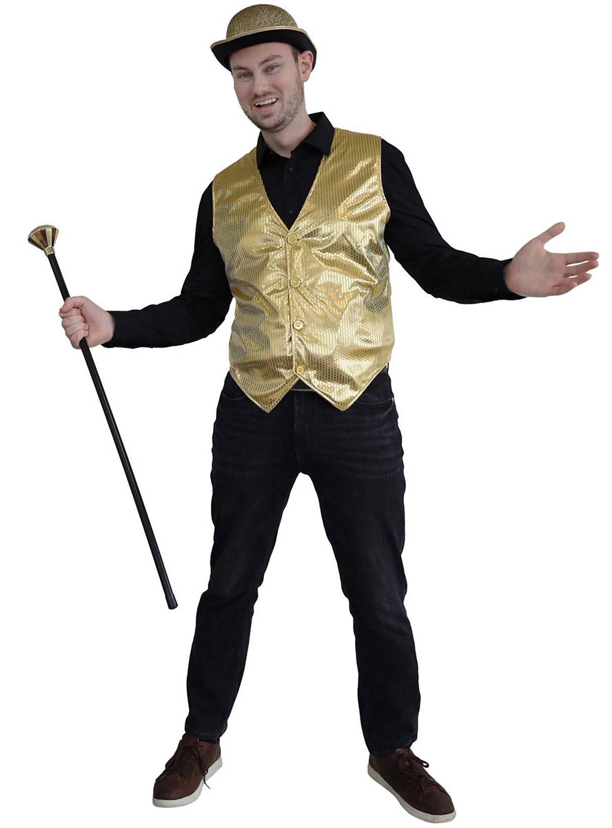 Main Image of Sequined Gold Plus Size Mens Costume Vest