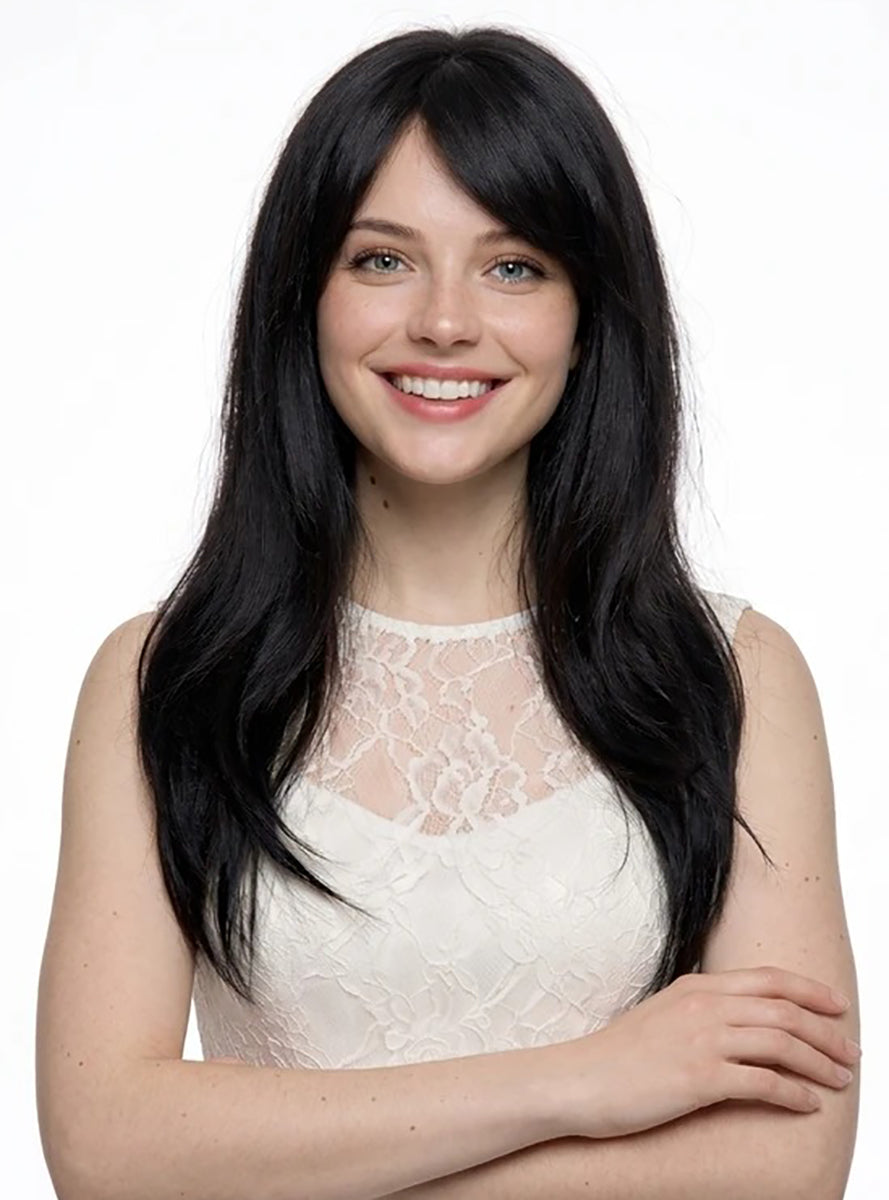 Sheridan Straight Black Layered Wig with Side Fringe