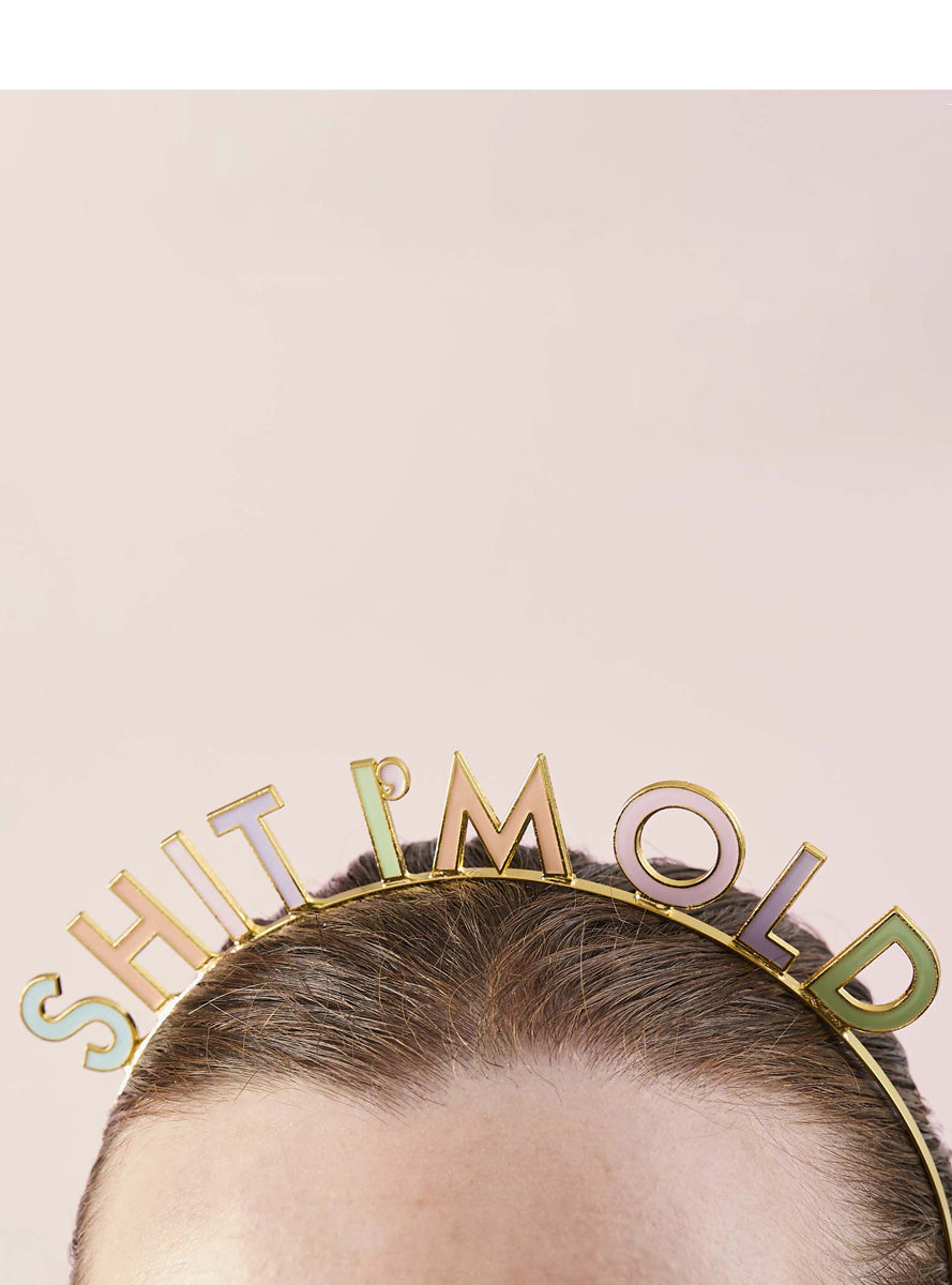 Shit I’m Old Novelty Pastel Rainbow Birthday Headband - Alternative Image 1
