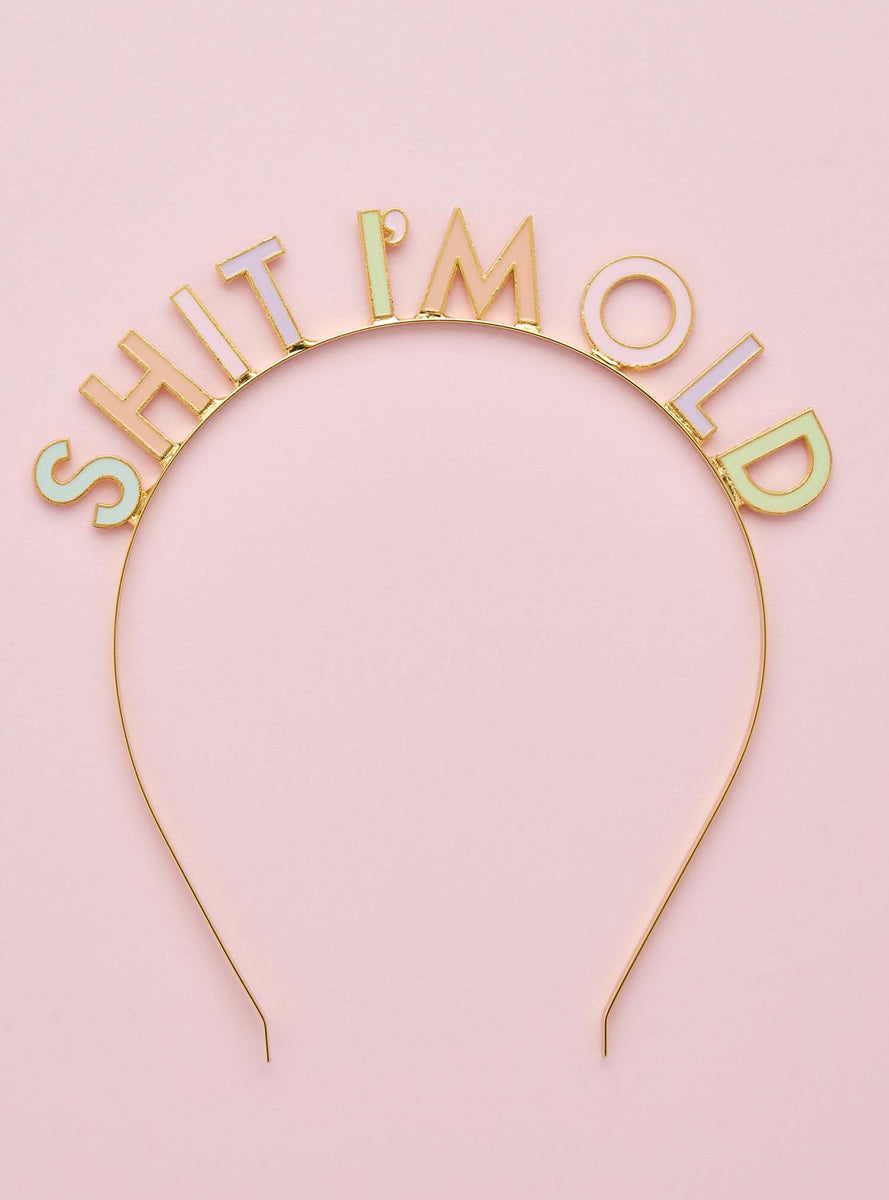 Shit I’m Old Novelty Pastel Rainbow Birthday Headband - Alternative Image 2