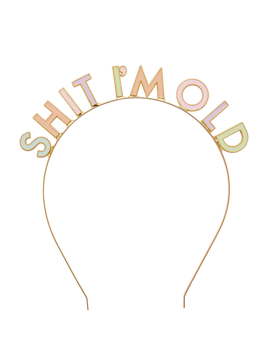 Shit I’m Old Novelty Pastel Rainbow Birthday Headband - Main Image