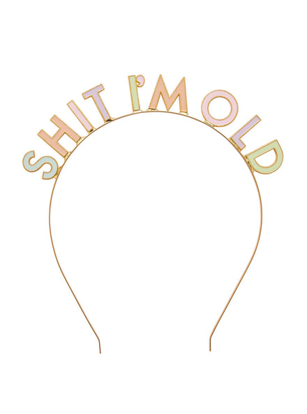 Shit I’m Old Novelty Pastel Rainbow Birthday Headband - Main Image