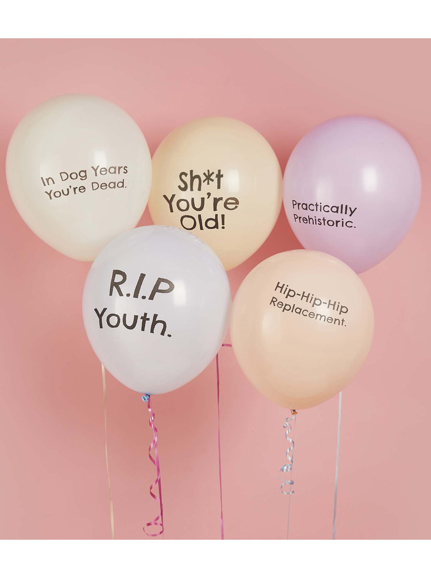 Shit You’re Old 5 Pack Birthday Party 30cm Latex Balloons - Lifestyle Image