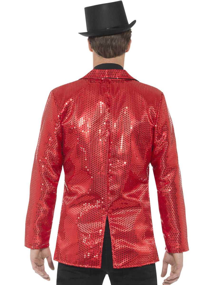 Mens Red Sequined Costume Jacket - Back Image