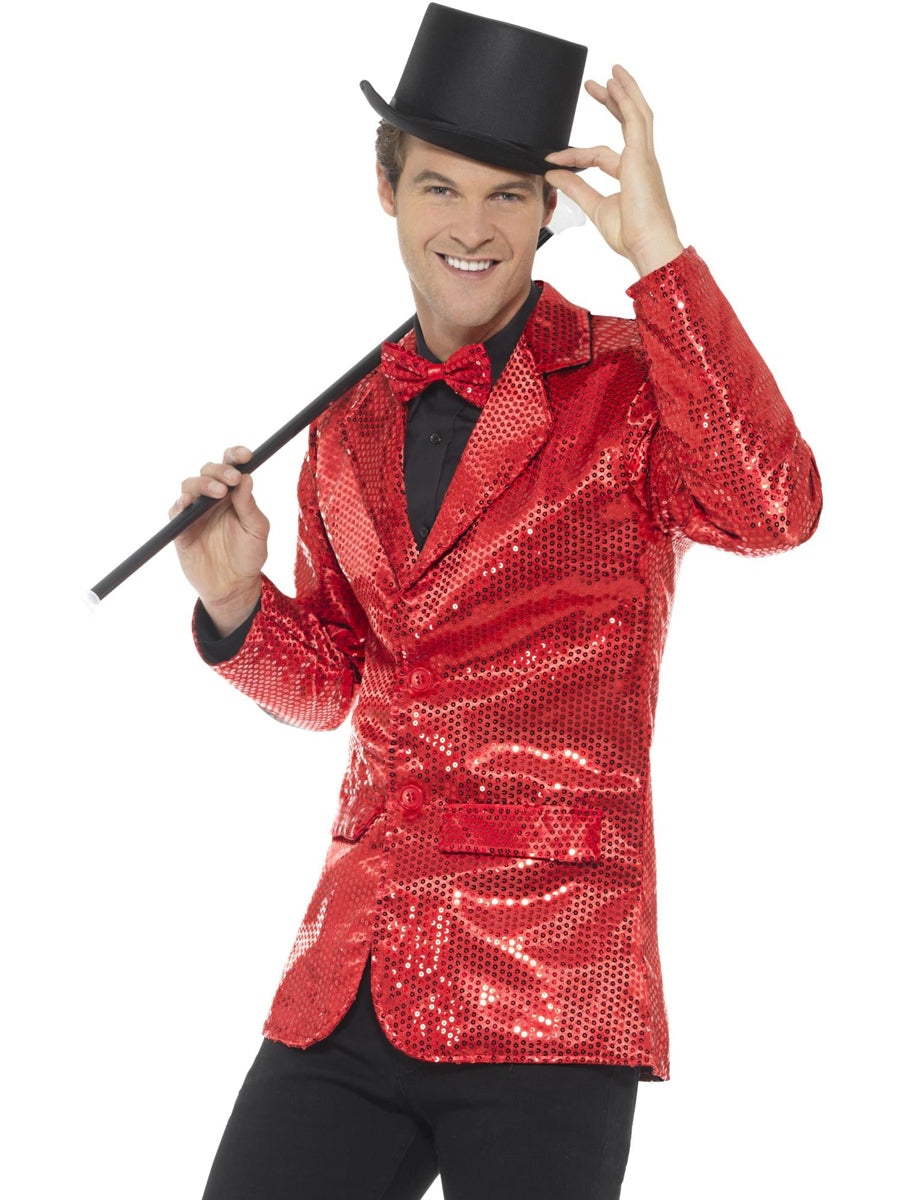 Mens Red Sequined Costume Jacket - Main Image