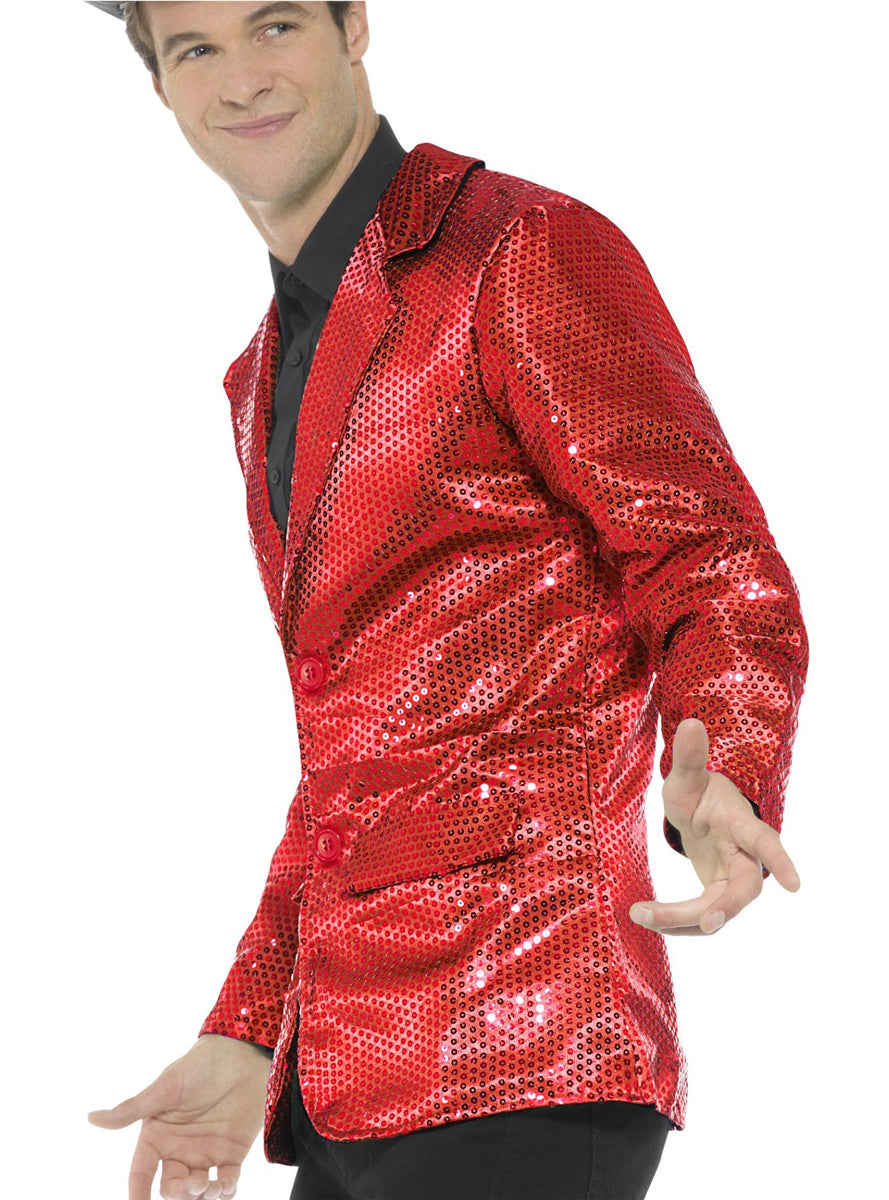 Mens Red Sequined Costume Jacket - Side Image