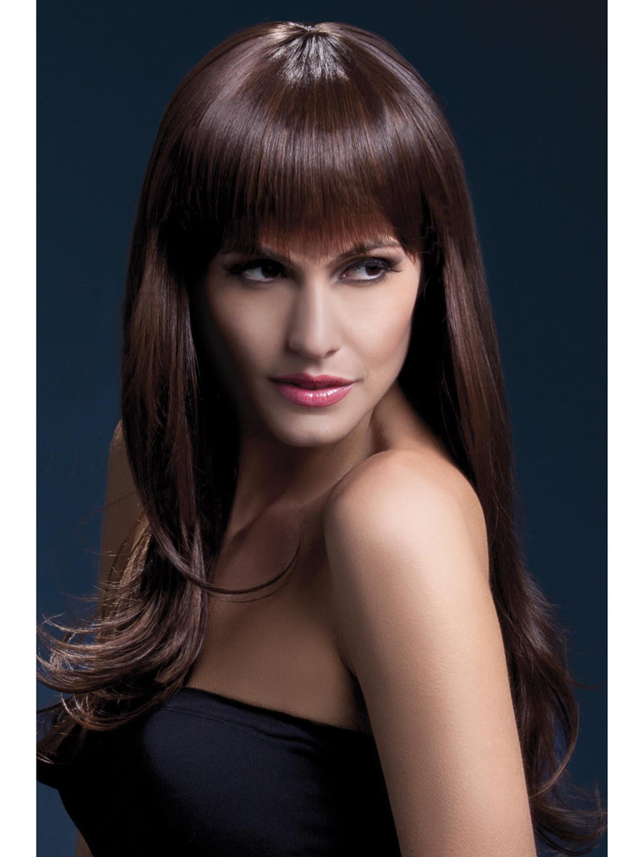 Brown Long Heat Resistant Womens Fashion Wig With Fringe - Main Image