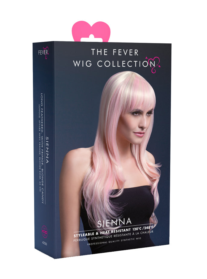 Womens Candy Pink Blonde Long Fashion Wig With Fringe - Packaging Image