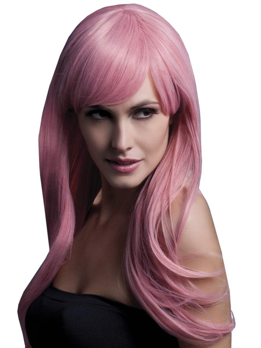 Womens Pastel Pink Long Fashion Wig With Side Fringe - Main Image