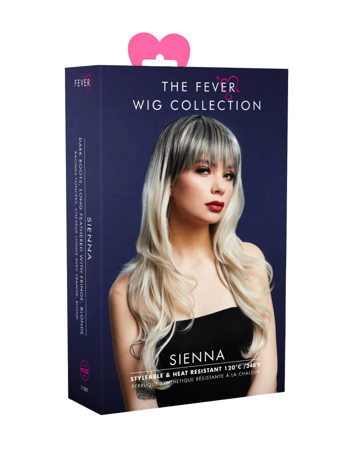 Womens Blonde Wavy Long Fashion Wig With Fringe And Dark Roots - Packaging Image