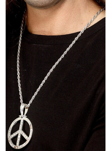 Silver Peace Sign 60s Hippie Necklace - Main Image
