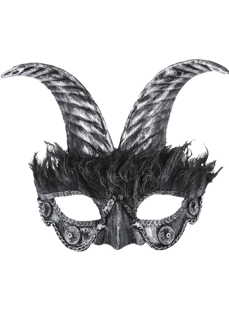 Adults Silver Horned Masquerade Mask - Main Image