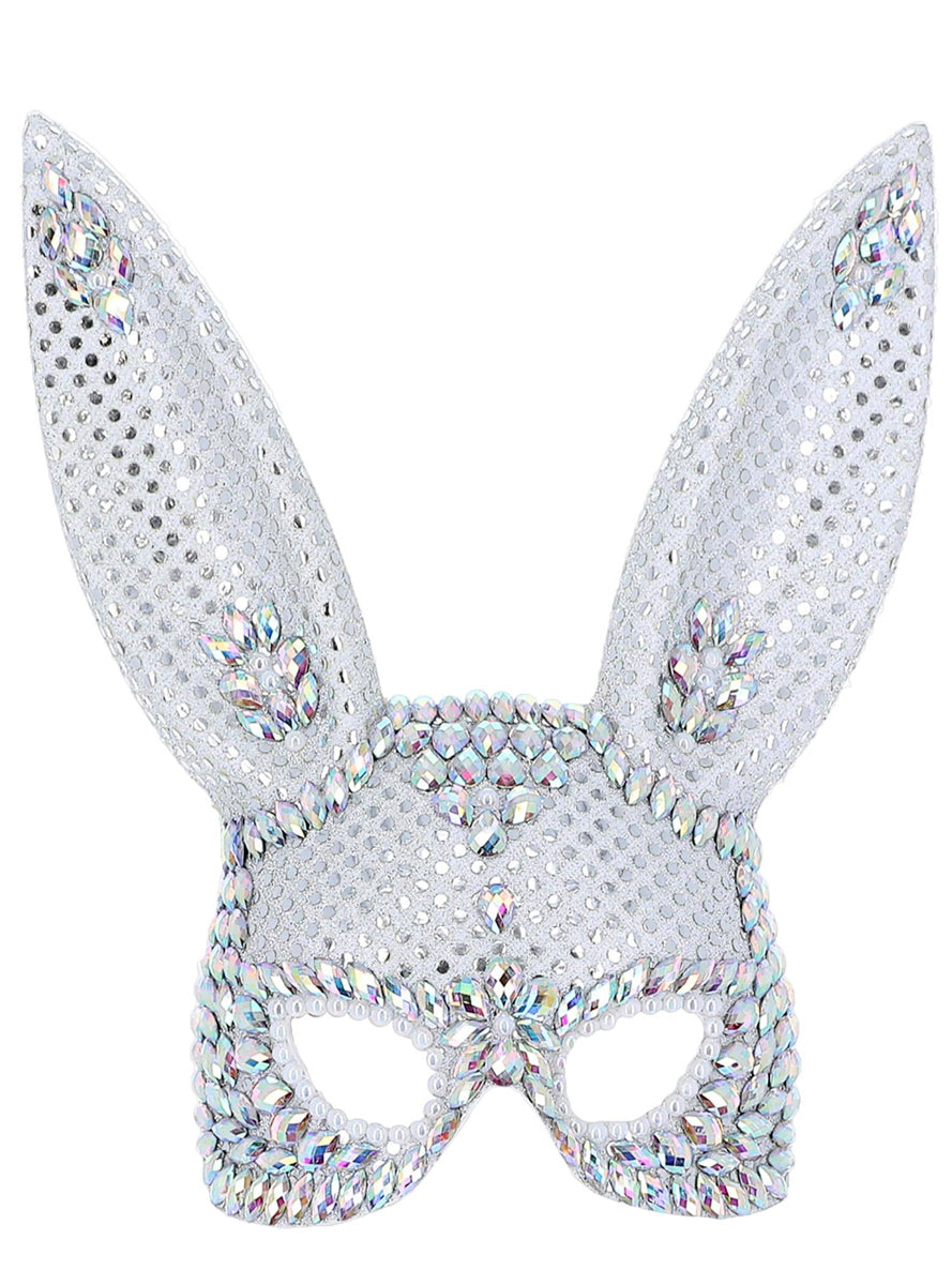 Womens Silver Bejewelled Bunny Mask - Main Image