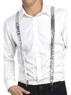 Silver Sequin Suspenders for Adults - Main Image