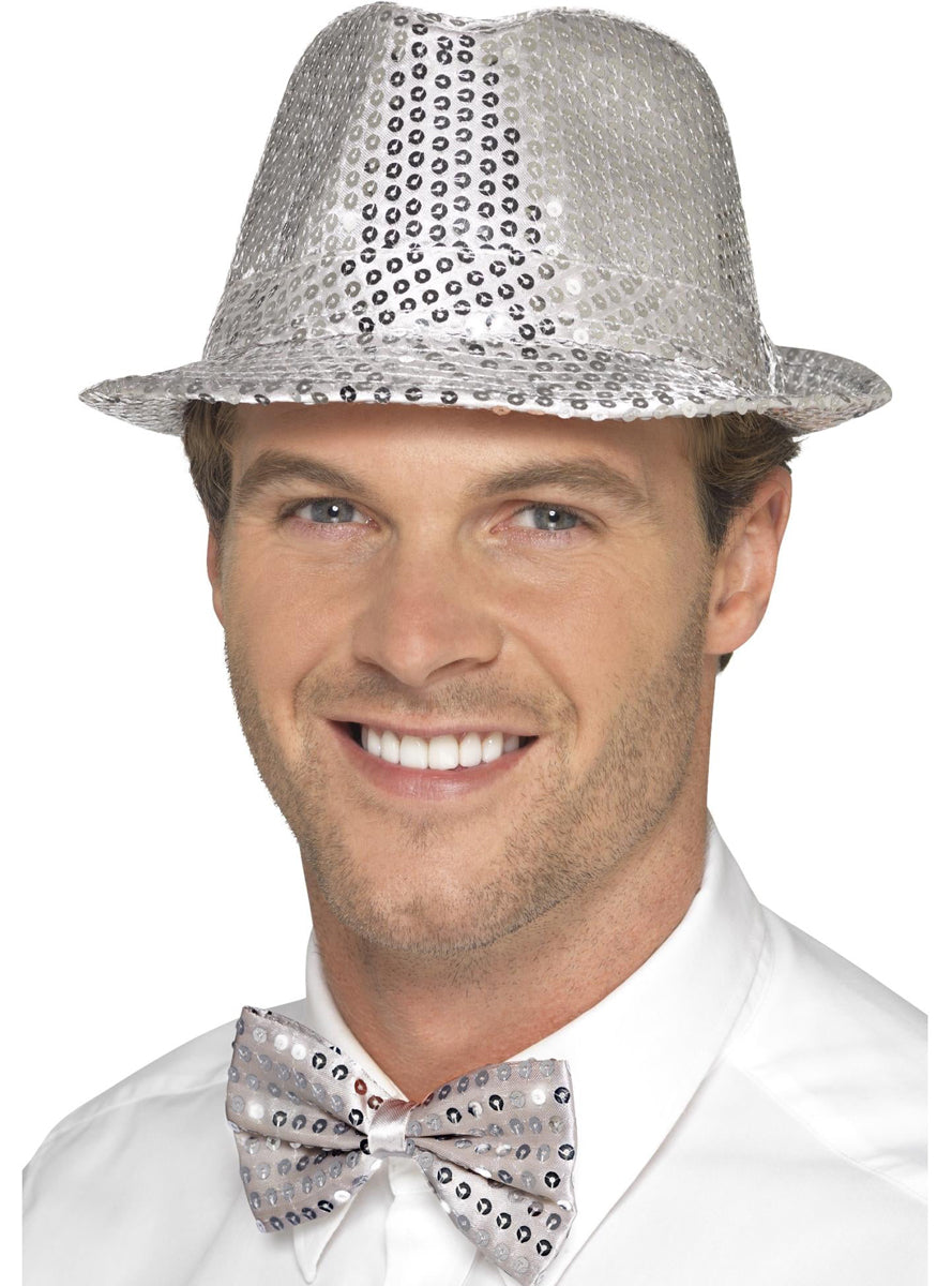 Adults Silver Sequin Trilby Costume Hat - Alternate Image