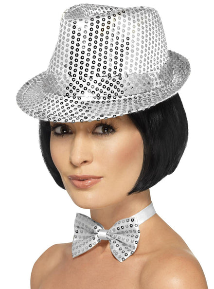 Adults Silver Sequin Trilby Costume Hat - Main Image