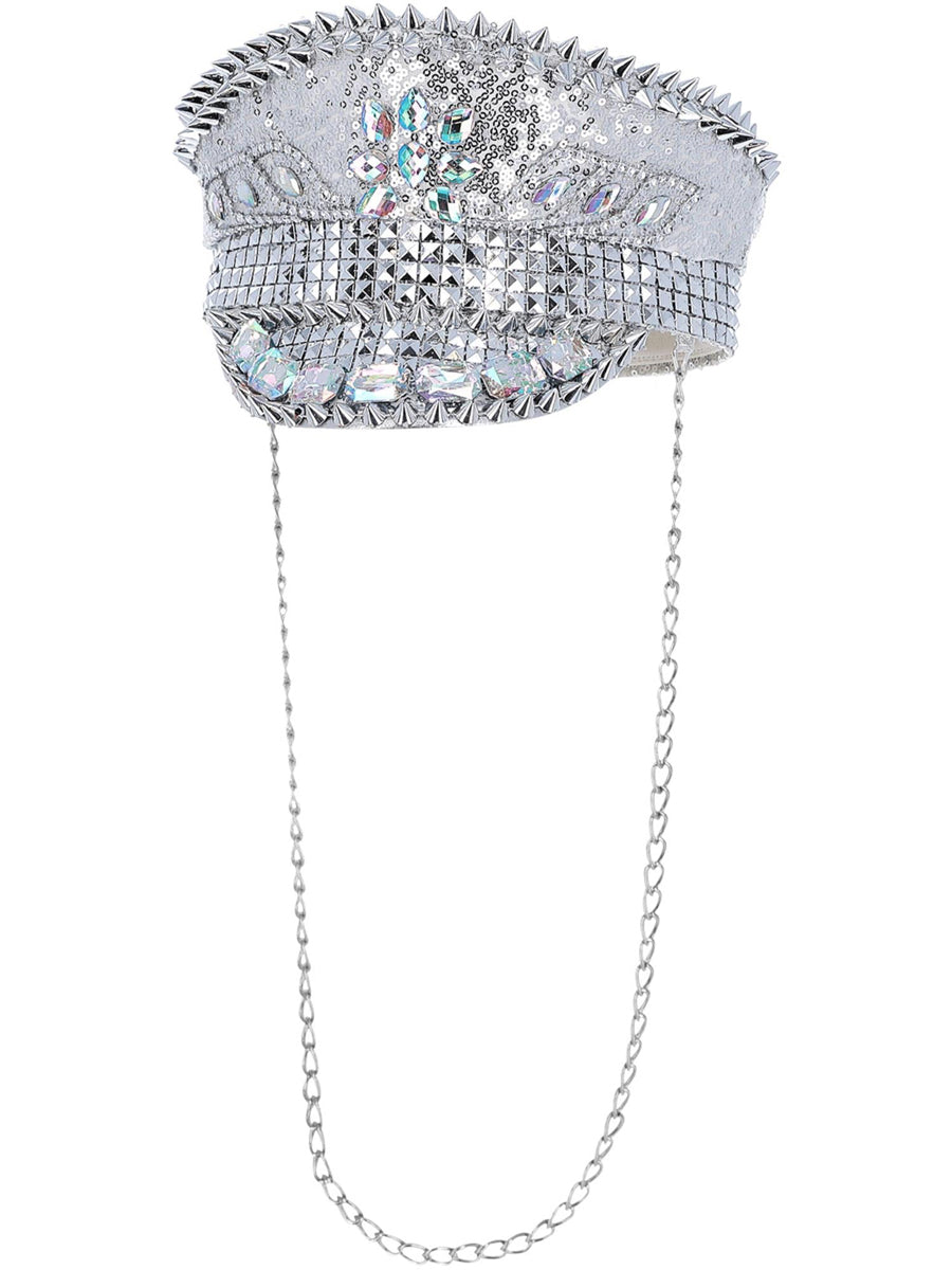 Deluxe Silver Sequin Studded Festival Hat - Main Image