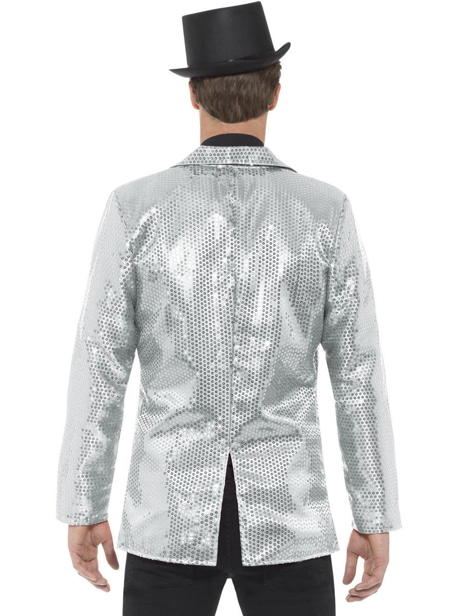 Mens Silver Sequin Costume Jacket with Tail Coat - Back Image
