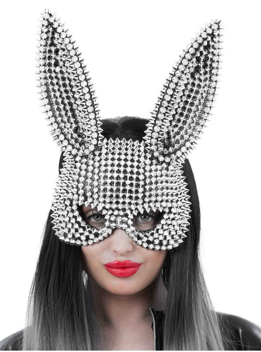 Womens Bad Bunny Silver Studded Costume Mask - Main Image