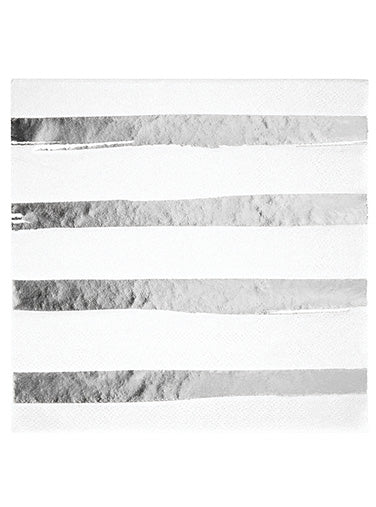 Silver and White Striped 16 Pack Lunch Napkins – Main Image