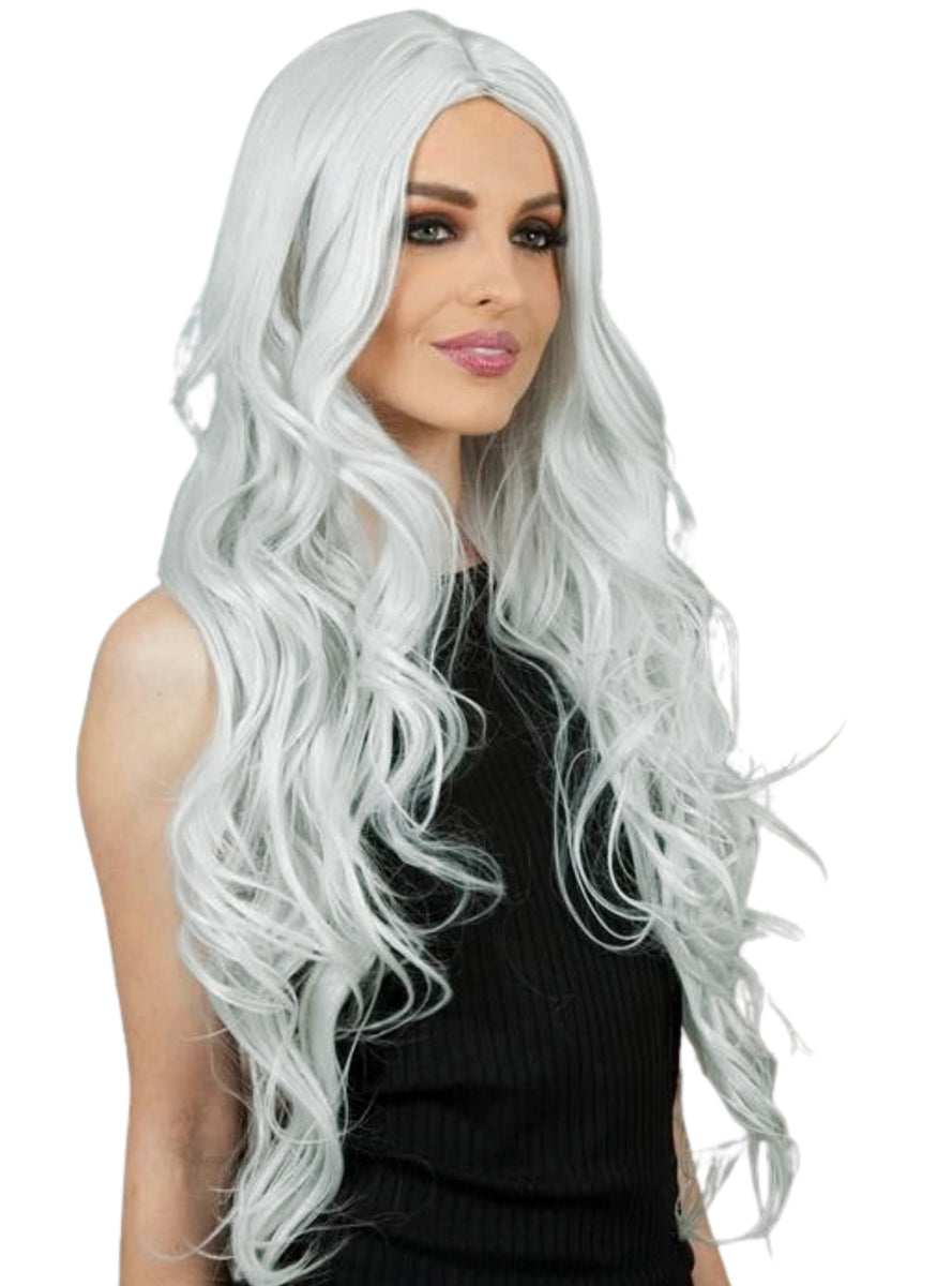 Silver Extra Long Curly Costume Wig