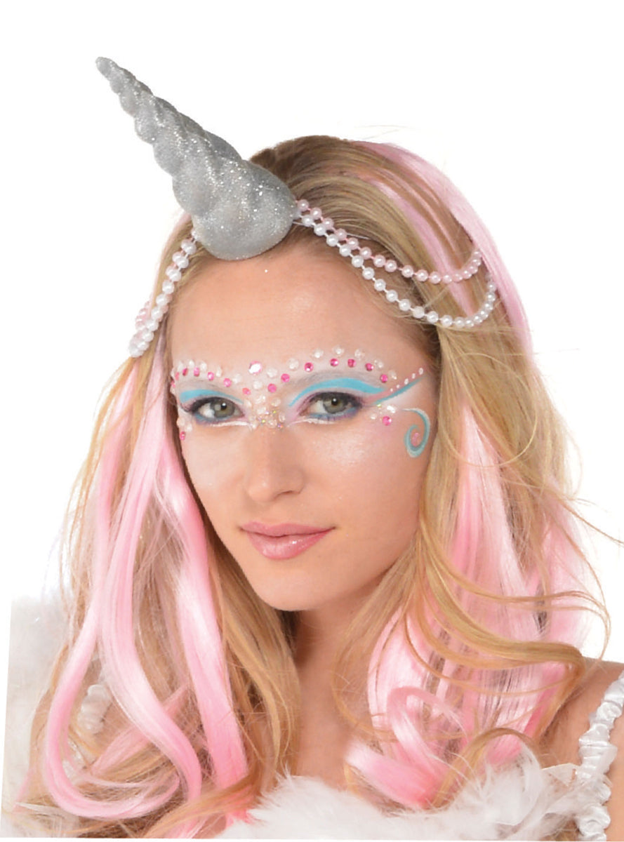 Silver Unicorn Horn on Elastic with Glitter