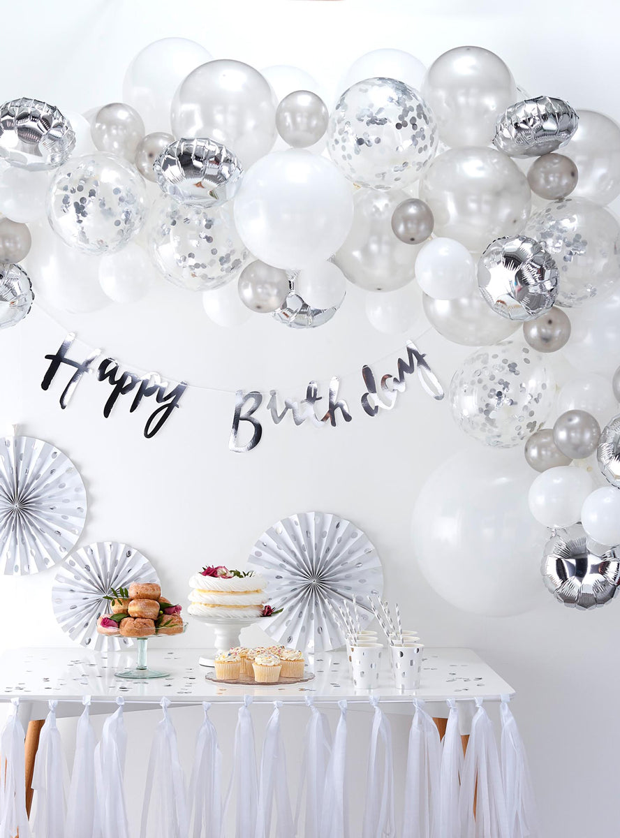 diy silver and white confetti balloon arch kit - main image