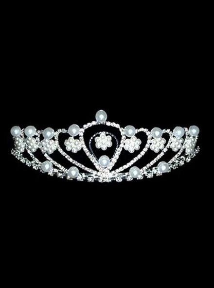 Silver Metal Tiara with Rhinestones and Pearls