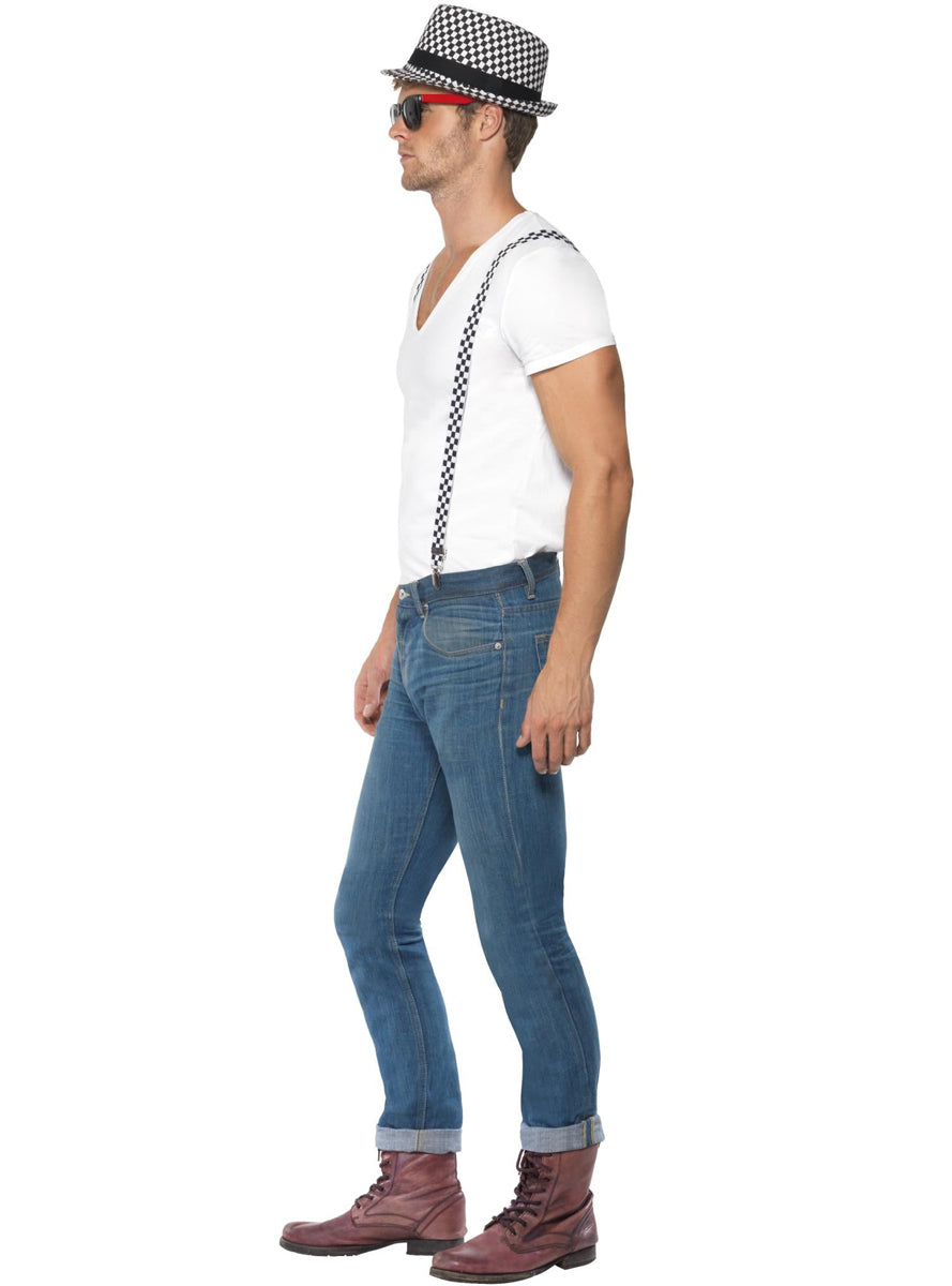 Black and White Ska Hat and Braces Accessory Set - Side Image