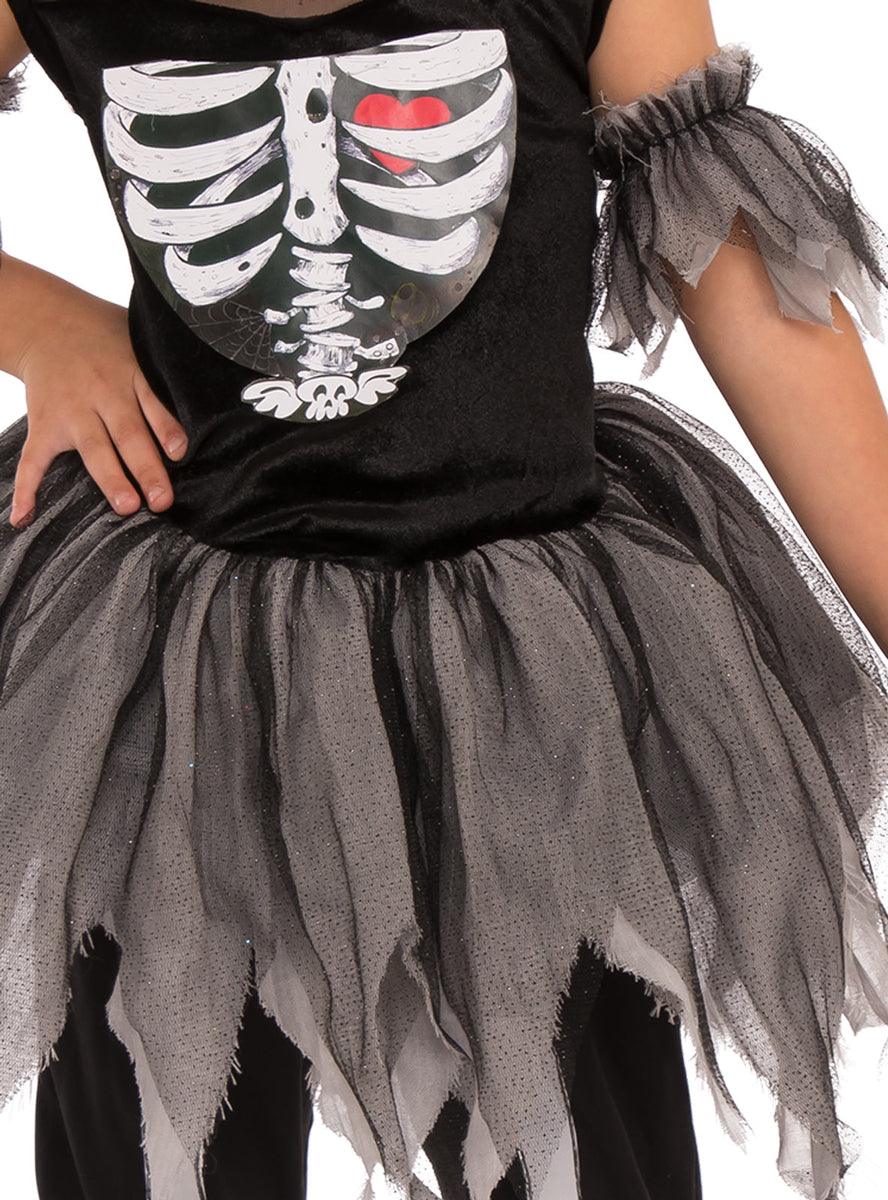 Girls Black And white Skeleton Tutu Halloween Costume - Close Image 2