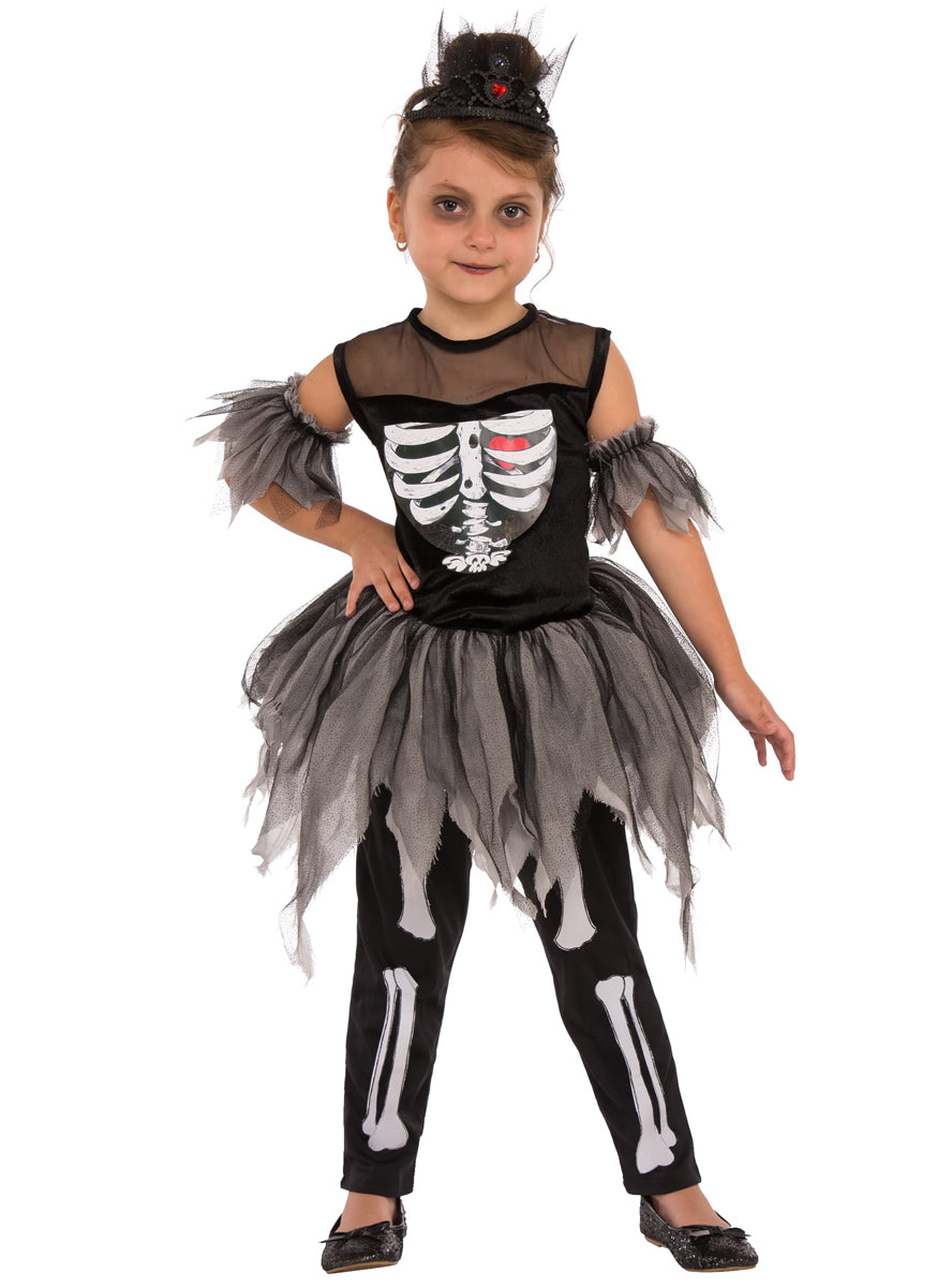 Girls Black And white Skeleton Tutu Halloween Costume - Main Image