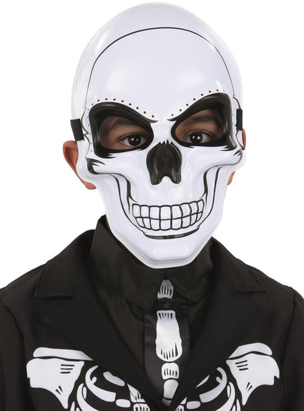 Kids Black and White Skeleton Halloween Mask - Main Image