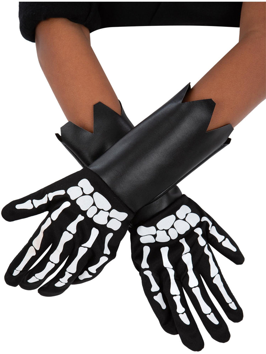 Skeleton Print Kids Costume Gauntlet Gloves - Main Image