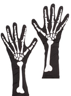 Image of Skeleton Print Long Black Halloween Costume Gloves