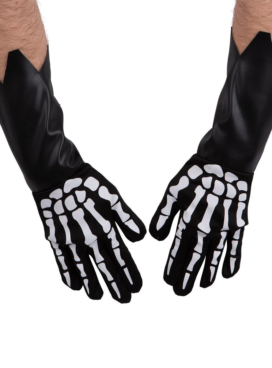 mens black skeleton costume gloves - Main image