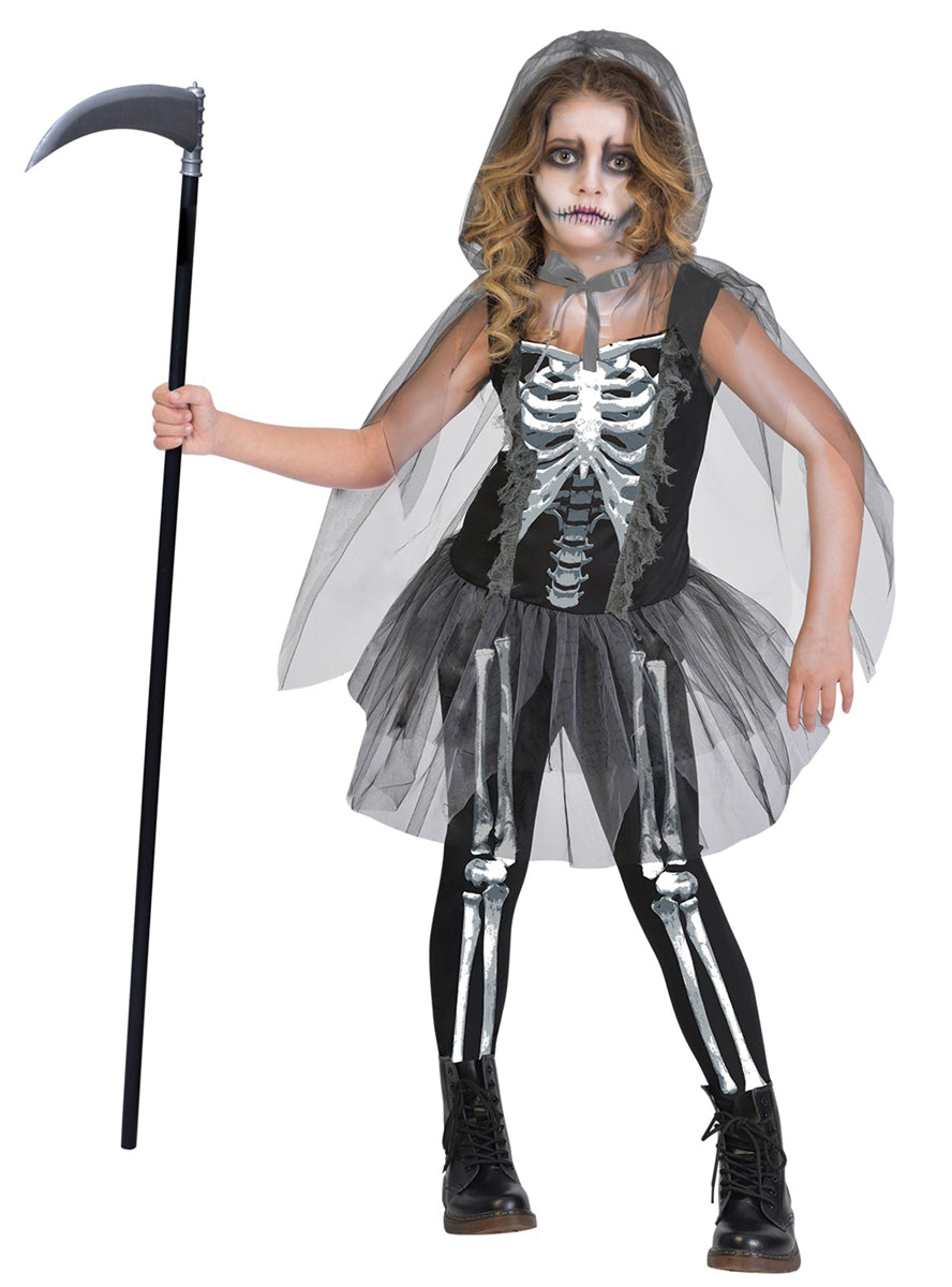Teen Girls Skeleton Reaper Halloween Costume - Main Image