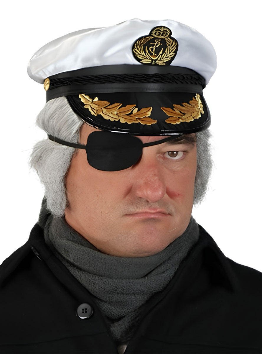 Mens Skipper Grey Balding Costume Wig And Eyepatch Set Main Image