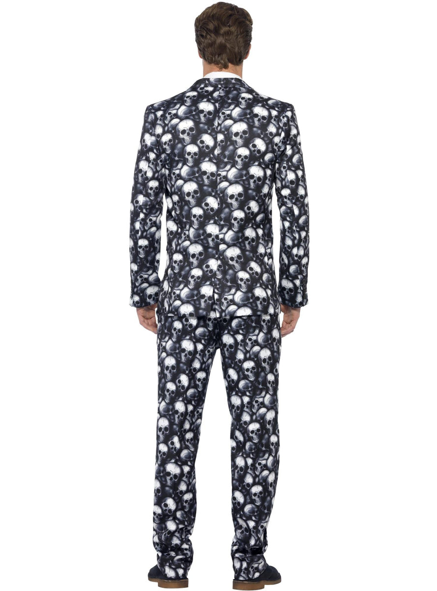 Mens Black and White Skull Print Costume Suit - Back Image