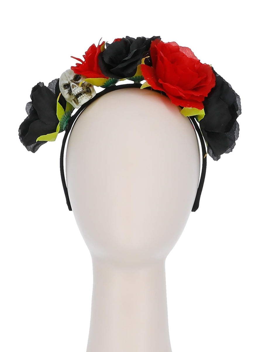 Skull and Rose Halloween Costume Headband - Alternate Image