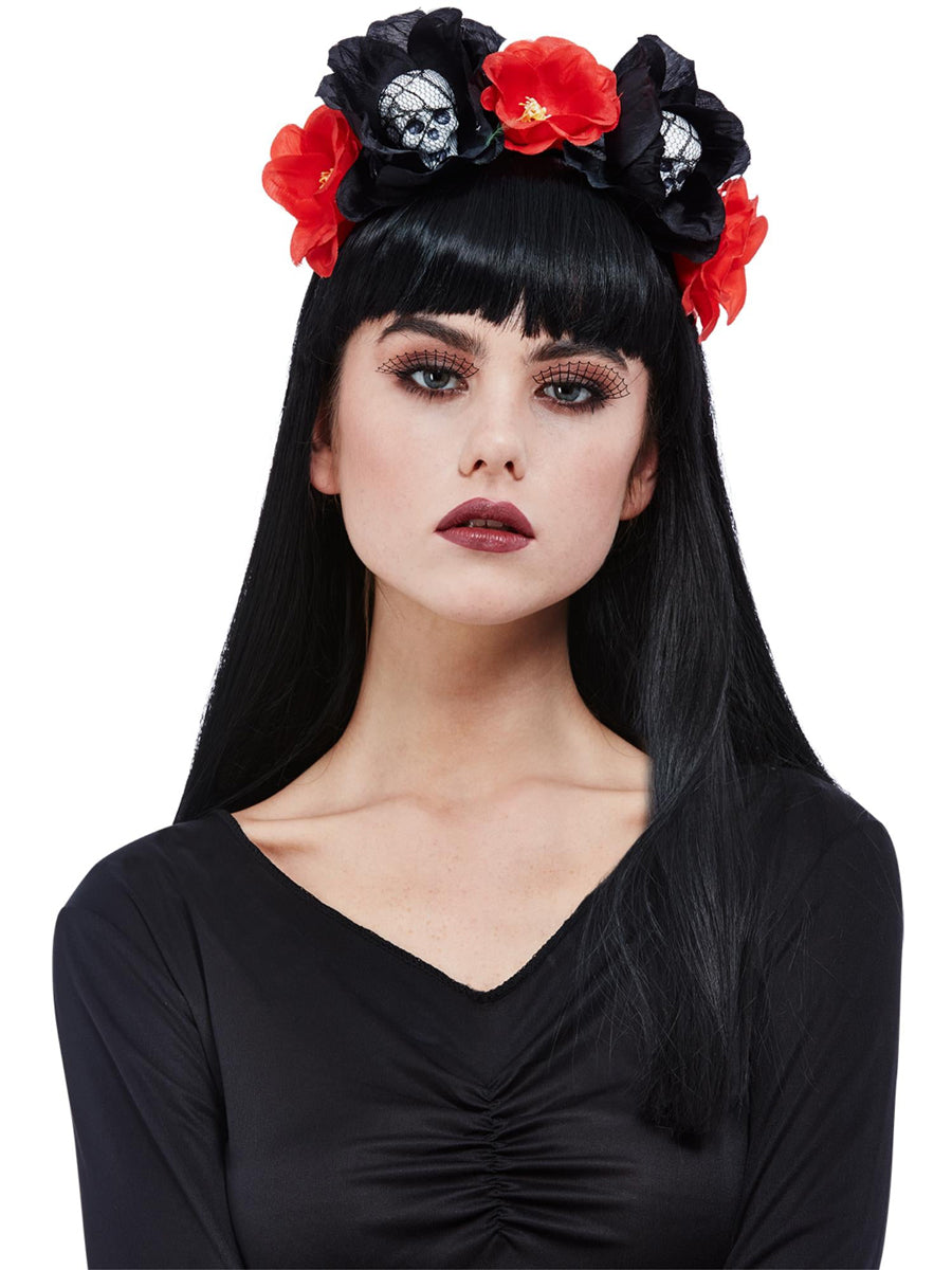 Skull and Rose Halloween Costume Headband - Main Image